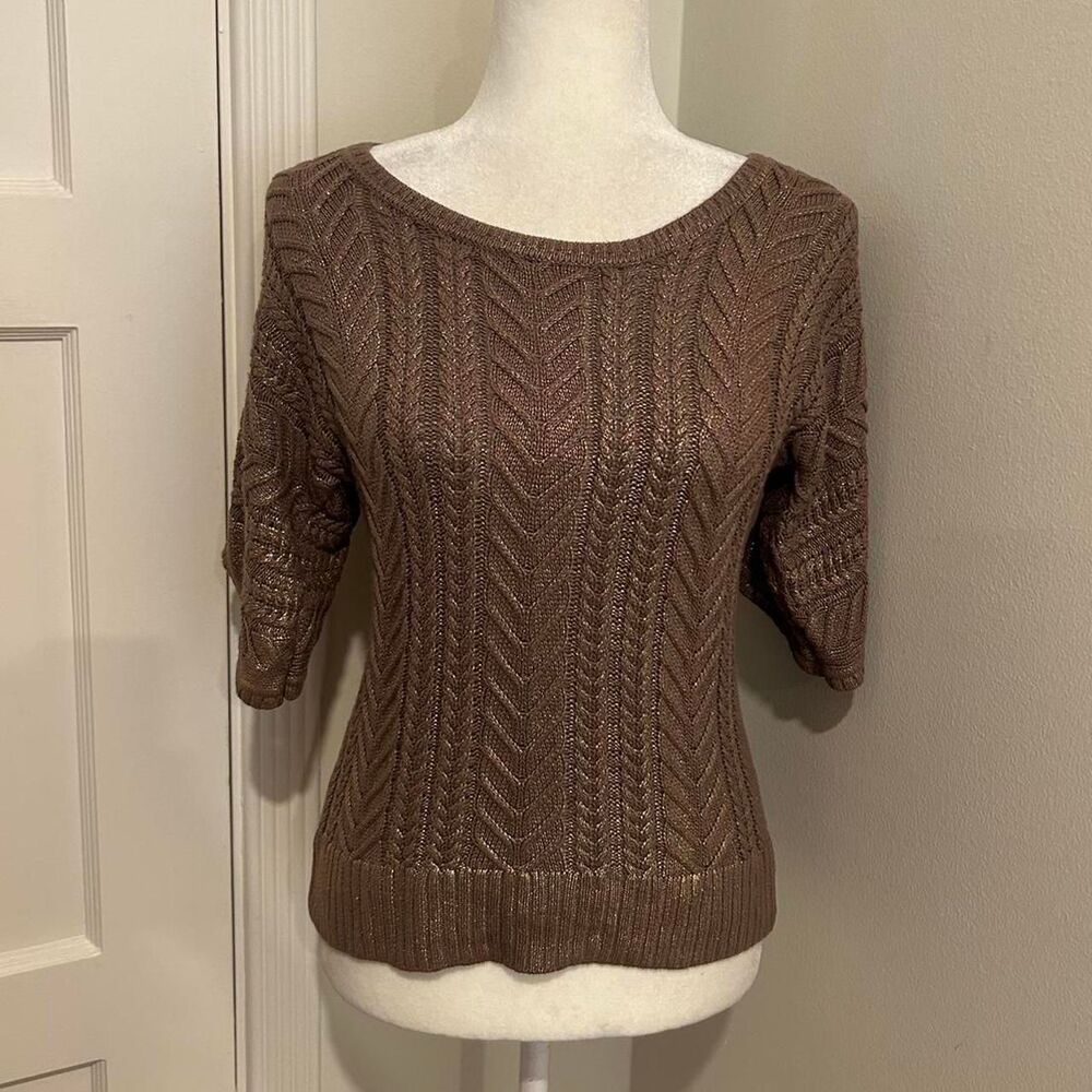 Inc International Concepts Metallic Shimmer Dolmain Half Sleeve Knit Top XS